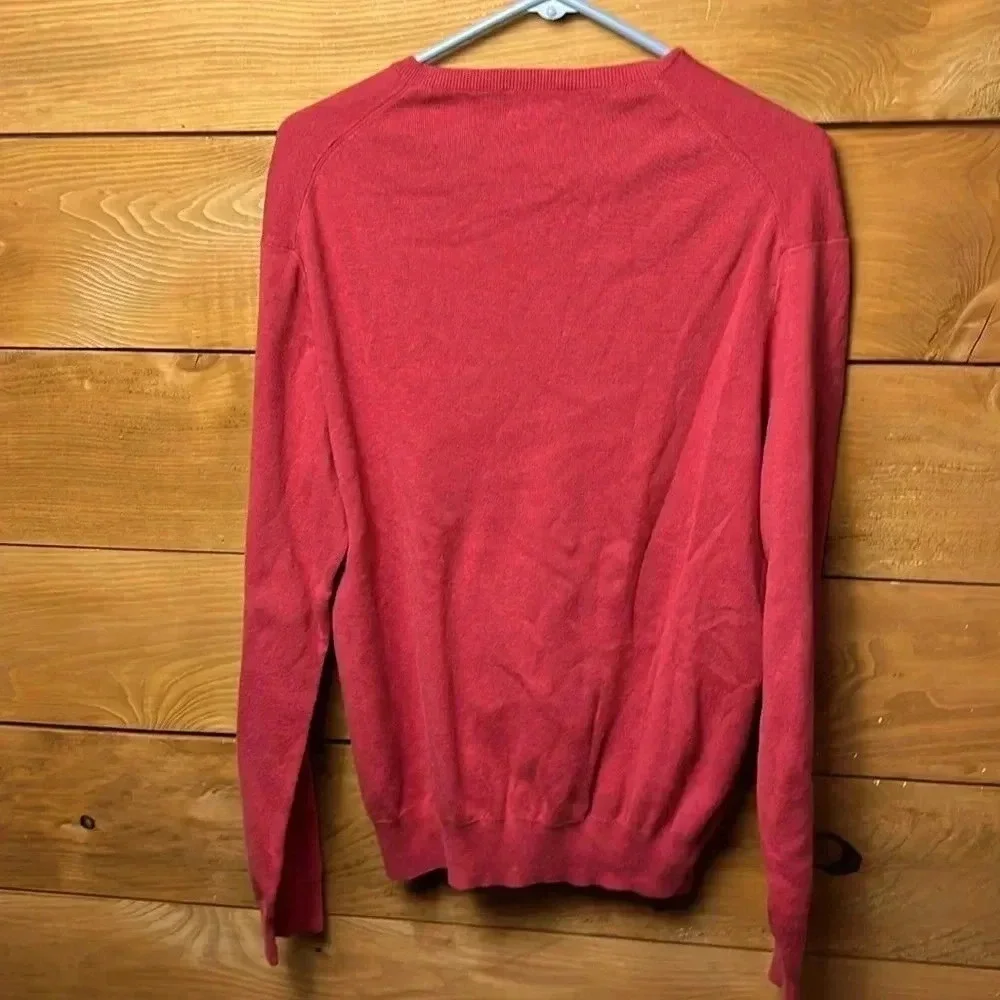 Polo‎ Ralph Lauren Men Red Pima Cotton V-Neck Sweater L LS Embroidered Pony Fall